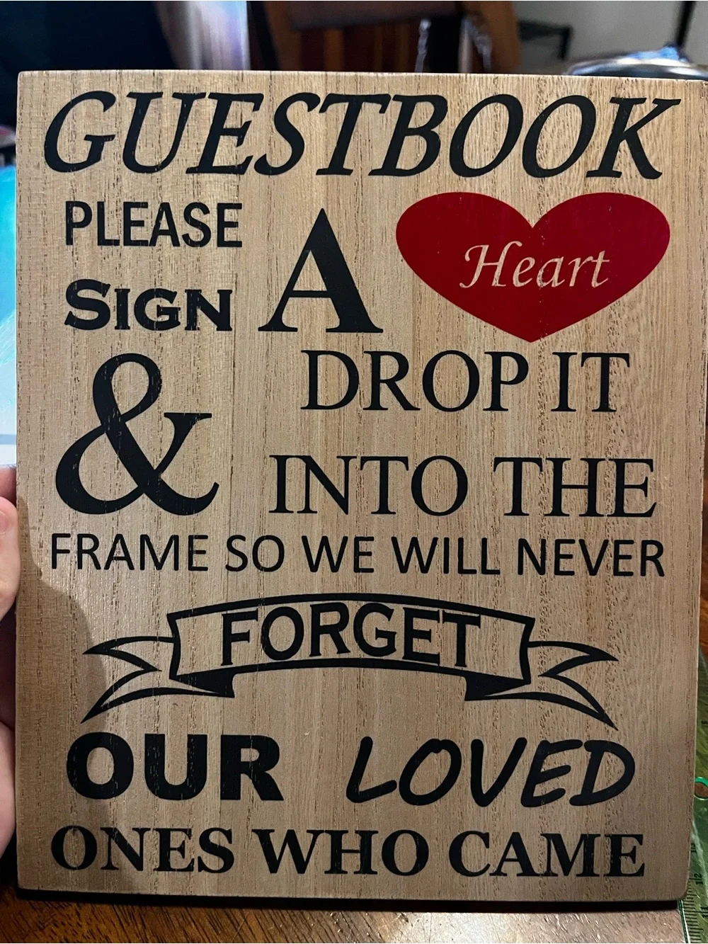 Guestbook wooden Sign with Red Heart
